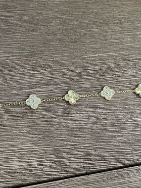 Gold Clover Station Bracelet with Crystal Accents - Women's Jewelry